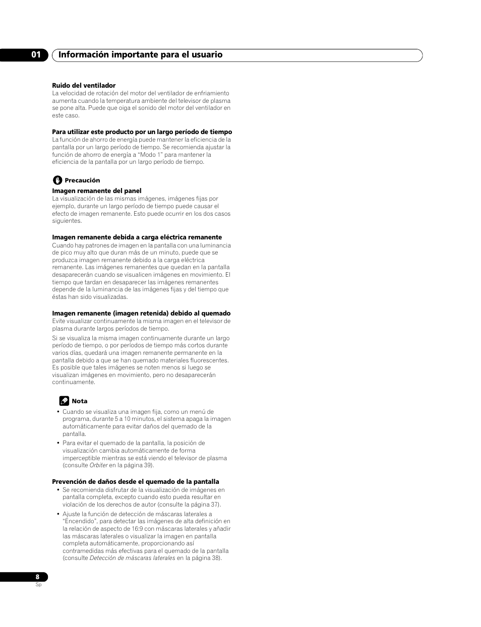 Información importante para el usuario 01 | Pioneer PDP-428XG User Manual | Page 74 / 266