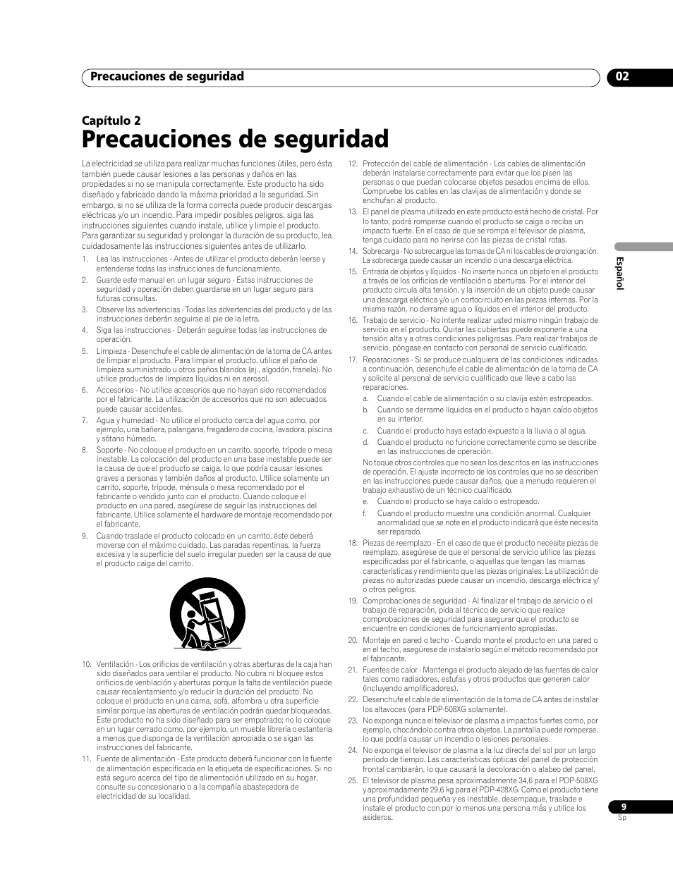 02 precauciones de seguridad, Precauciones de seguridad, Precauciones de seguridad 02 | Capítulo 2 | Pioneer PDP-428XG User Manual | Page 75 / 266