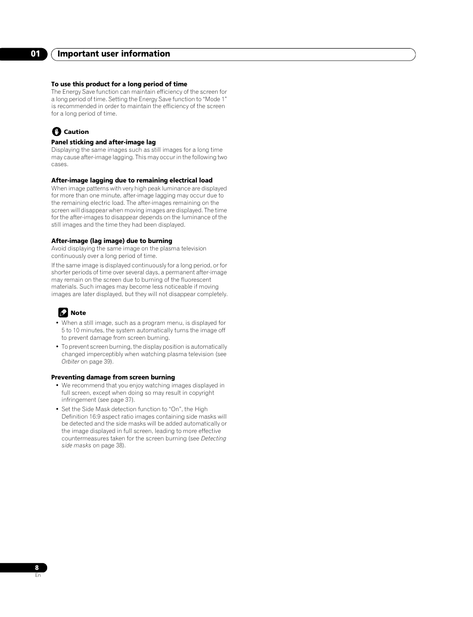 Important user information 01 | Pioneer PDP-428XG User Manual | Page 8 / 266