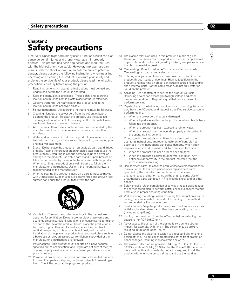 02 safety precautions, Safety precautions, Safety precautions 02 | Chapter 2 | Pioneer PDP-428XG User Manual | Page 9 / 266