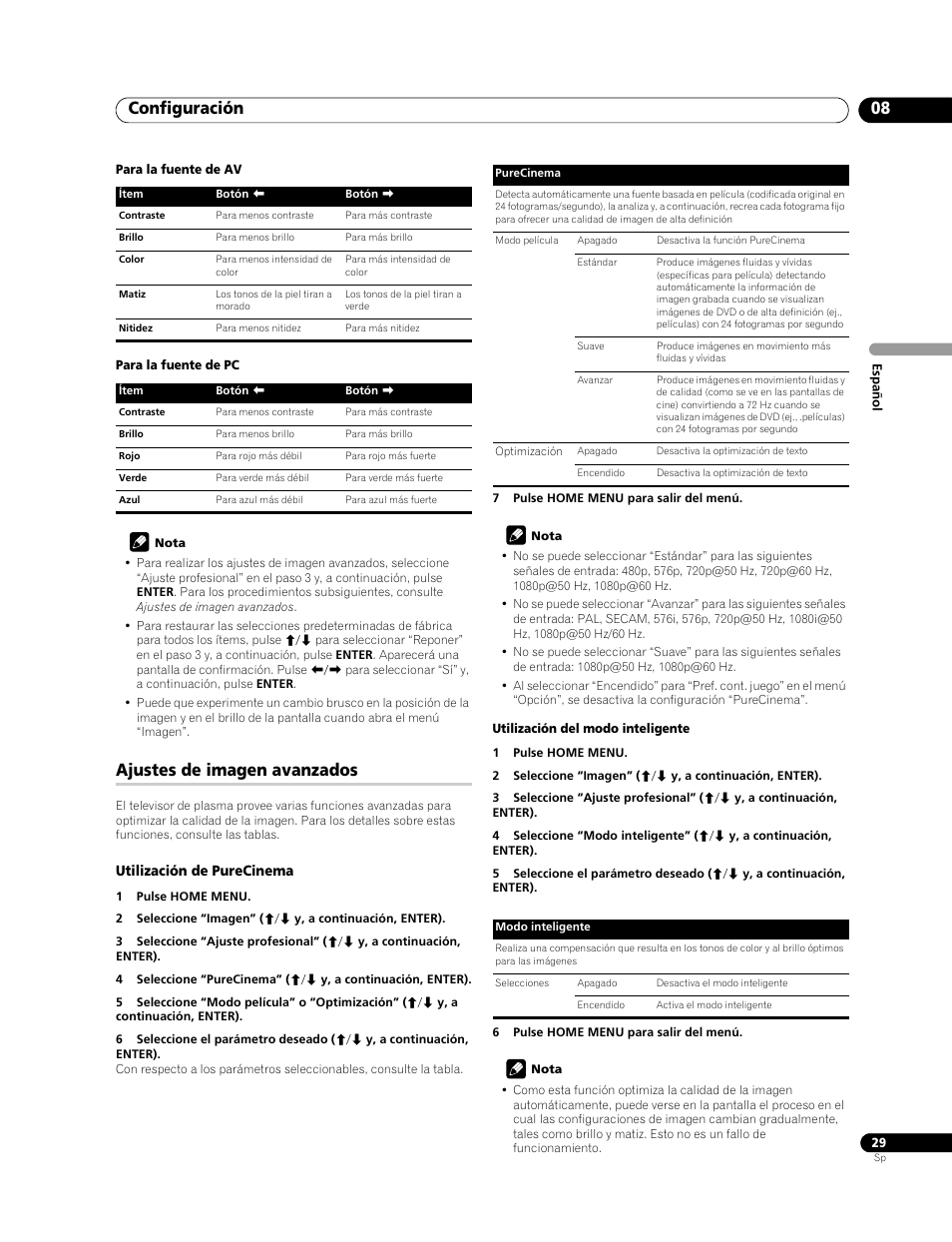 Ajustes de imagen avanzados, Configuración 08 | Pioneer PDP-428XG User Manual | Page 95 / 266