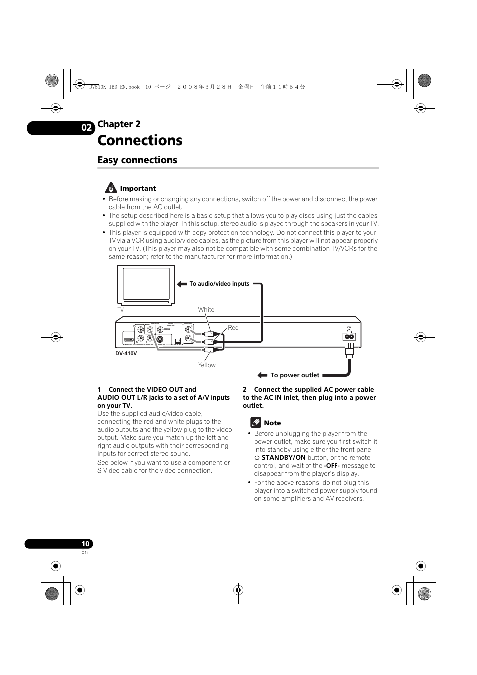 Easy connections, Connections, Chapter 2 | Pioneer DV-410V-S  EN User Manual | Page 10 / 52