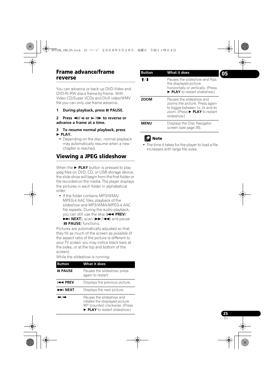 Frame advance/frame reverse, Viewing a jpeg slideshow | Pioneer DV-410V-S  EN User Manual | Page 25 / 52