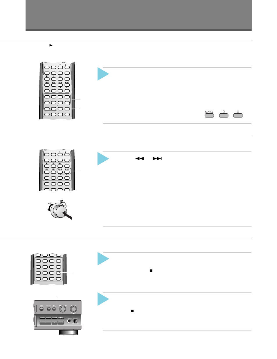 Repeating tracks, Choosing a track to play, Skipping tracks | Basic playback and recording, Repeat, Repeat push, Twice. either way, repeat mode is cancelled, Indicator lights in the display and the, Repeats until you press either 7 (stop) or | Pioneer PDR-509 User Manual | Page 16 / 40