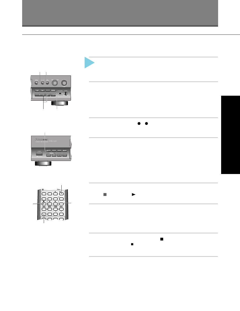Manually recording a digital source, Basic playback and recording, Load a cd–r or cd–rw disc | Press record ¶ ( ¶ rec on the remote control), Start playing the source to check it’s recordable, Restart playback of the source material, When you're done, press 7 (stop) | Pioneer PDR-509 User Manual | Page 23 / 40