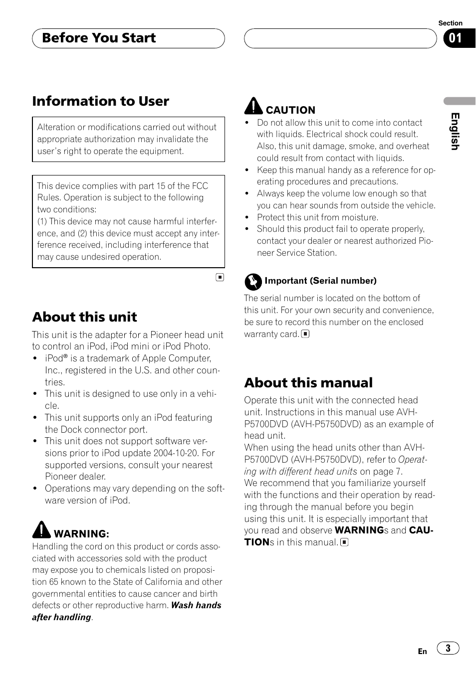 Information to user, About this unit, About this manual | Before you start | Pioneer CD-IB100 User Manual | Page 3 / 69