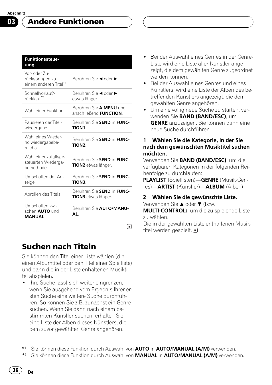 Suchen nach titeln 36, Suchen nach titeln, Andere funktionen | Pioneer CD-IB100 User Manual | Page 36 / 69