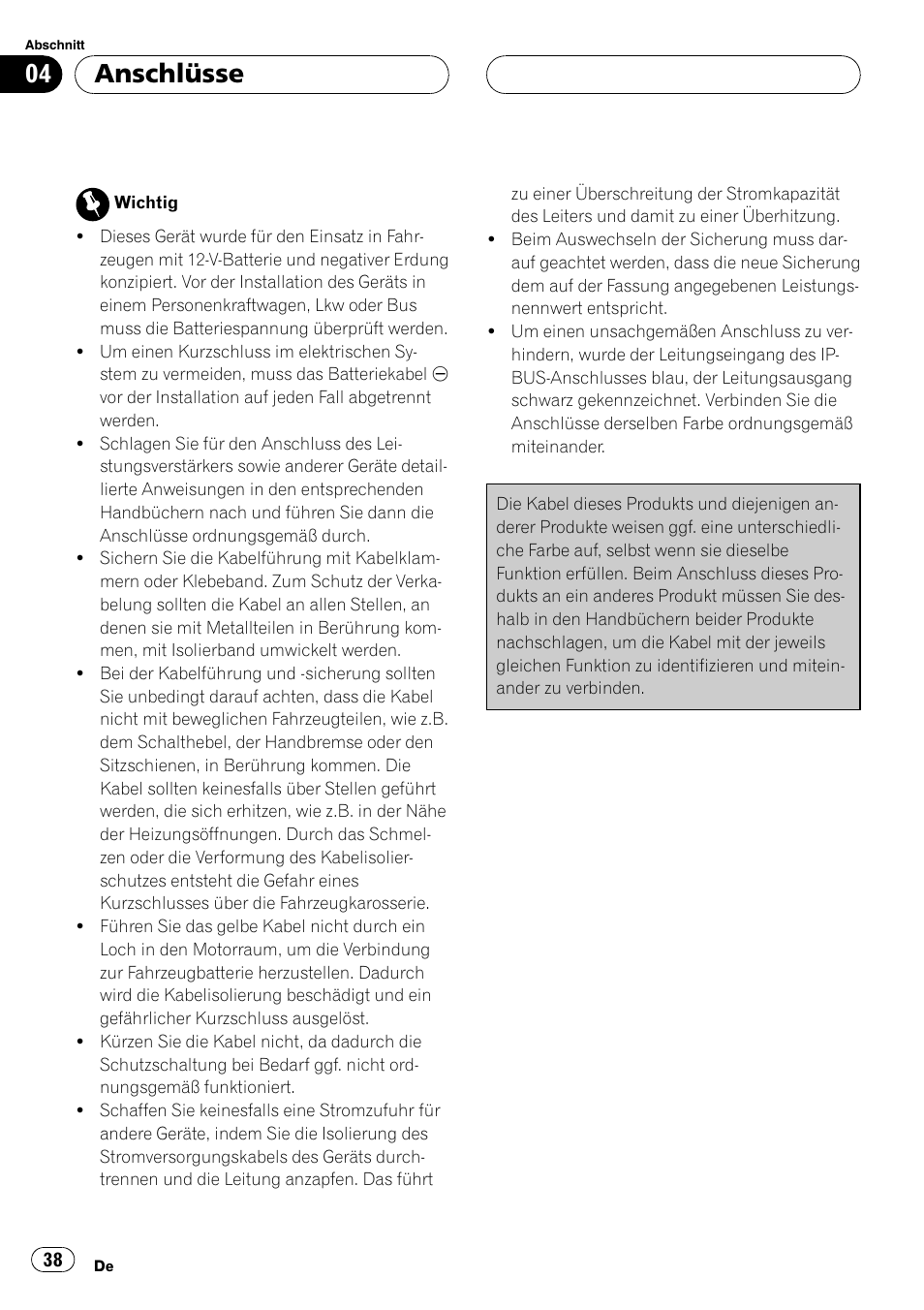 Anschlüsse | Pioneer CD-IB100 User Manual | Page 38 / 69