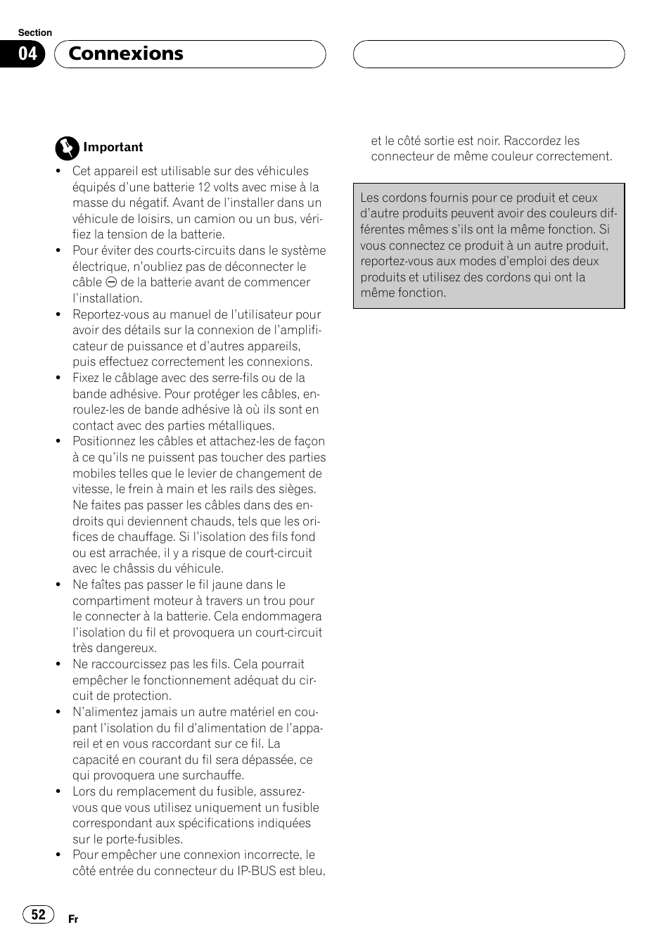 Connexions | Pioneer CD-IB100 User Manual | Page 52 / 69