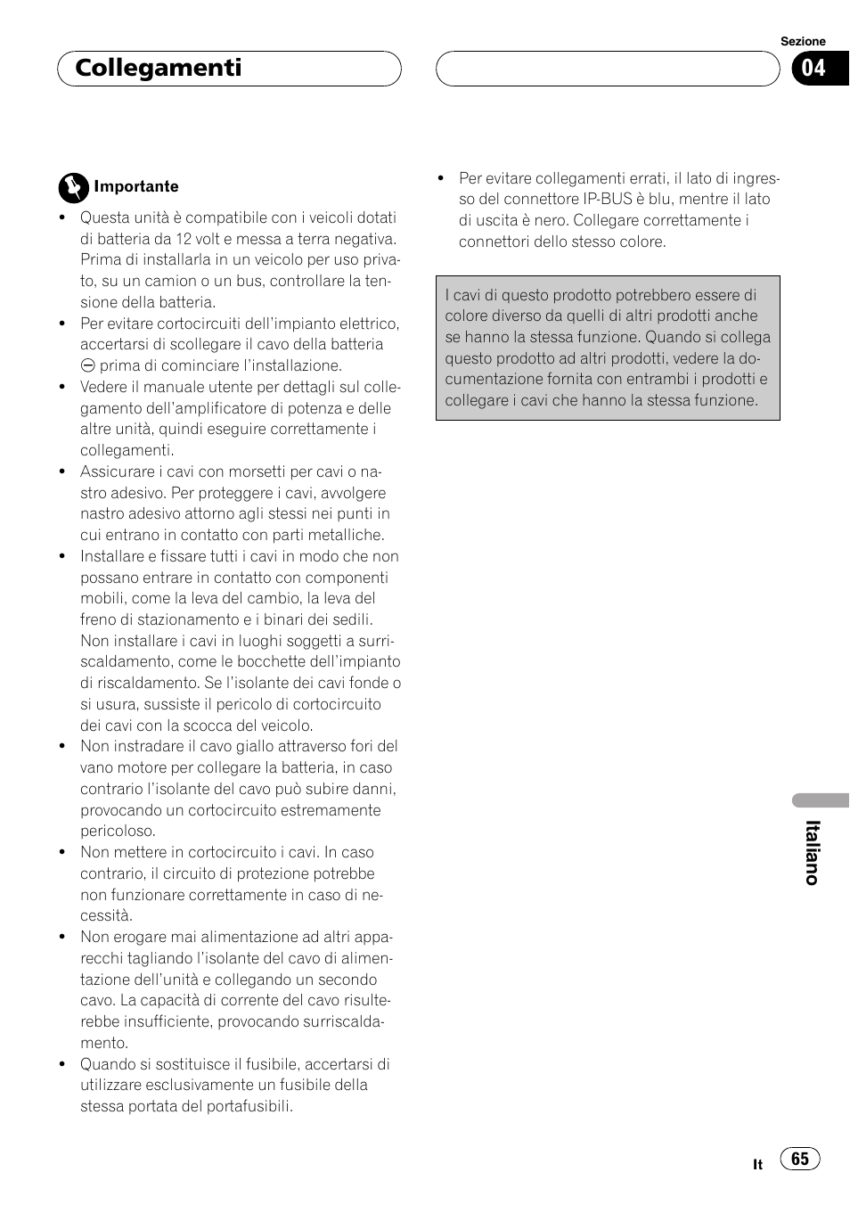 Collegamenti | Pioneer CD-IB100 User Manual | Page 65 / 69