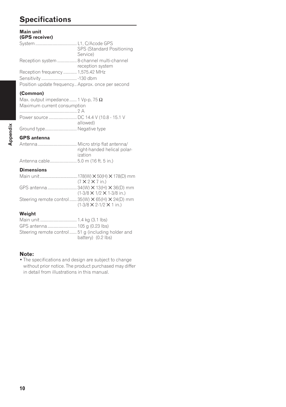 Specifications | Pioneer AVIC-880DVD User Manual | Page 12 / 13