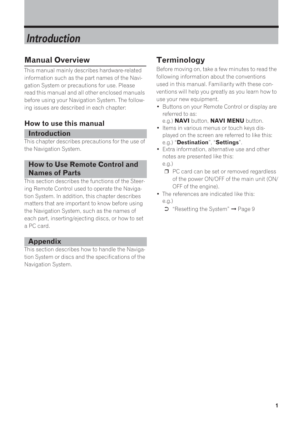 Introduction, Manual overview, Terminology | Pioneer AVIC-880DVD User Manual | Page 3 / 13