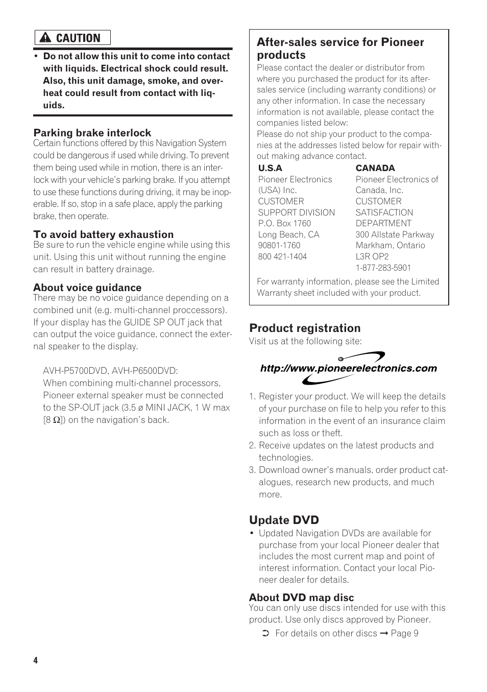 After-sales service for pioneer products, Product registration, Update dvd | Pioneer AVIC-880DVD User Manual | Page 6 / 13