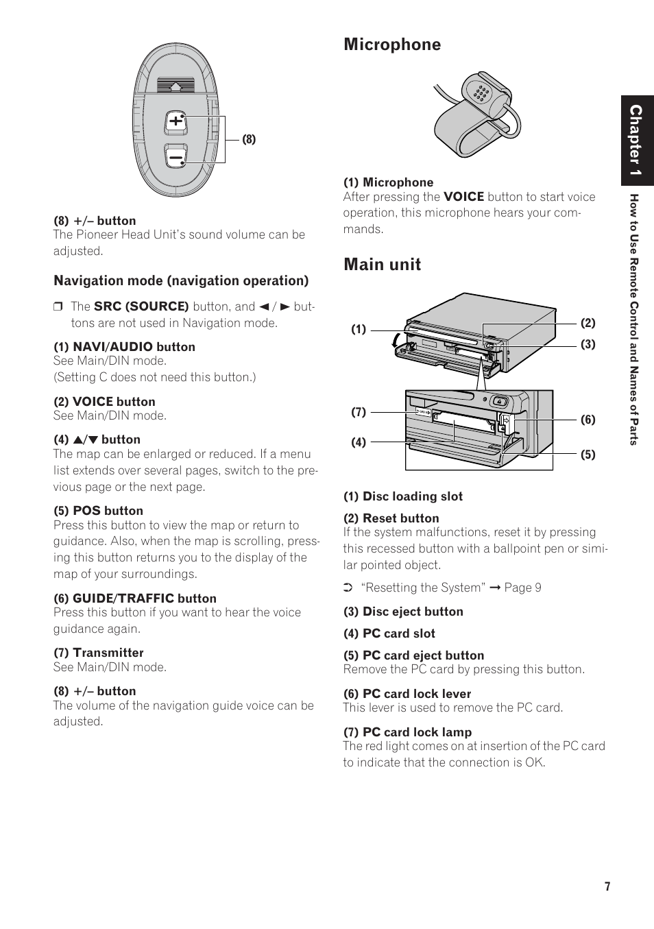 Microphone, Main unit, Chapter 1 | Pioneer AVIC-880DVD User Manual | Page 9 / 13