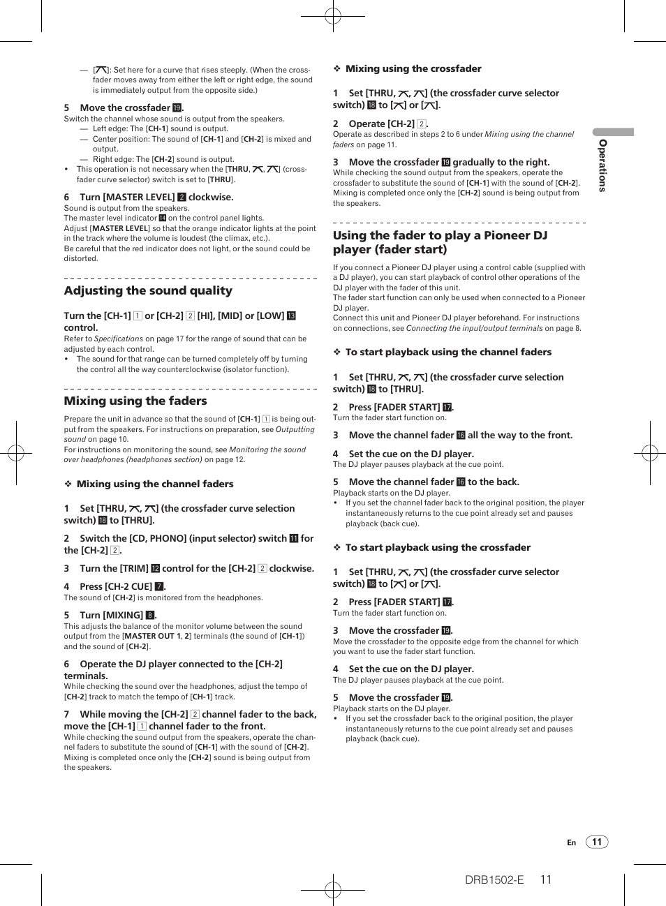 Adjusting the sound quality, Mixing using the faders | Pioneer DJM-350 User Manual | Page 11 / 20