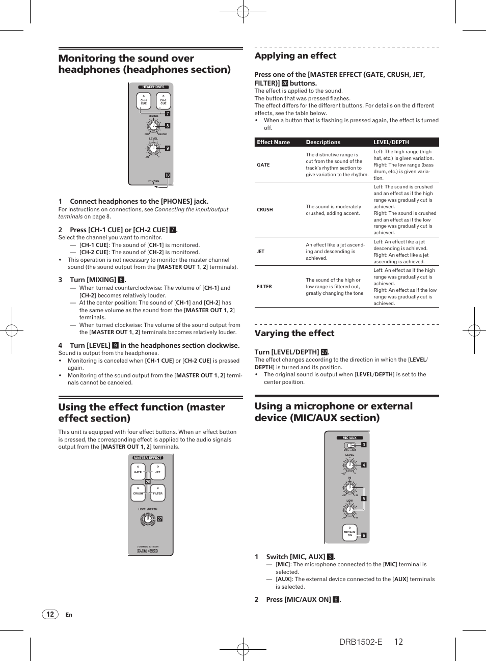 Applying an effect, Varying the effect | Pioneer DJM-350 User Manual | Page 12 / 20