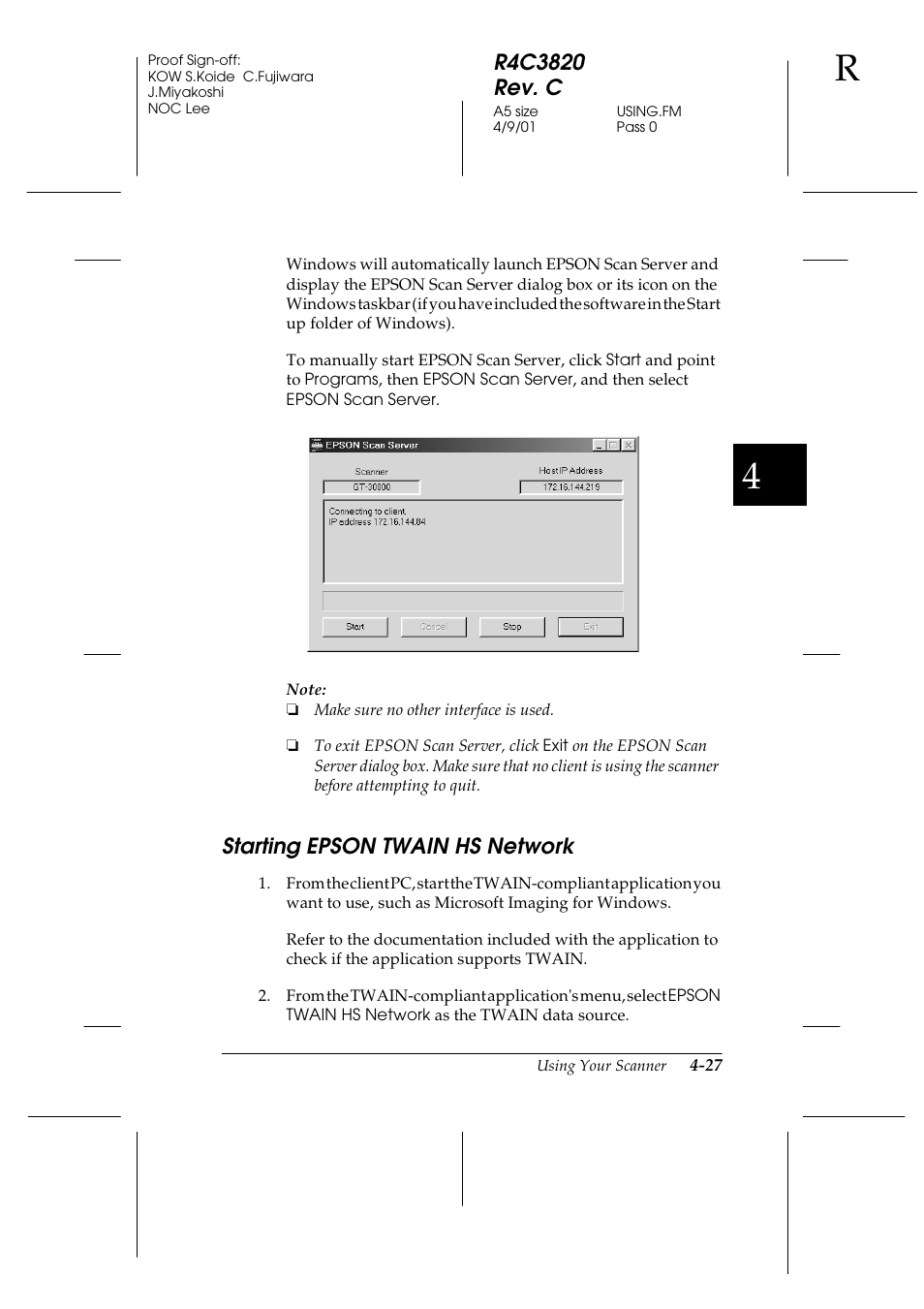 Starting epson twain hs network, Starting epson twain hs network -27 | Epson GT-30000 User Manual | Page 111 / 140
