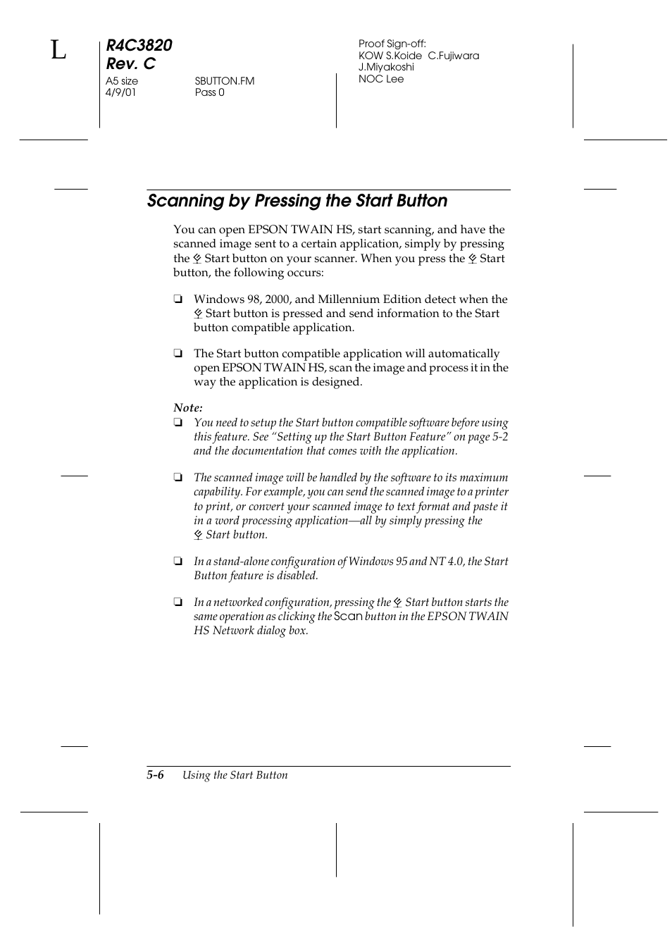 Scanning by pressing the start button, Scanning by pressing the start button -6 | Epson GT-30000 User Manual | Page 122 / 140