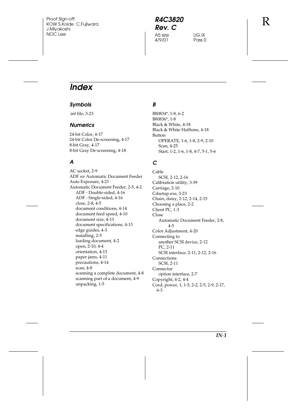 Index | Epson GT-30000 User Manual | Page 135 / 140