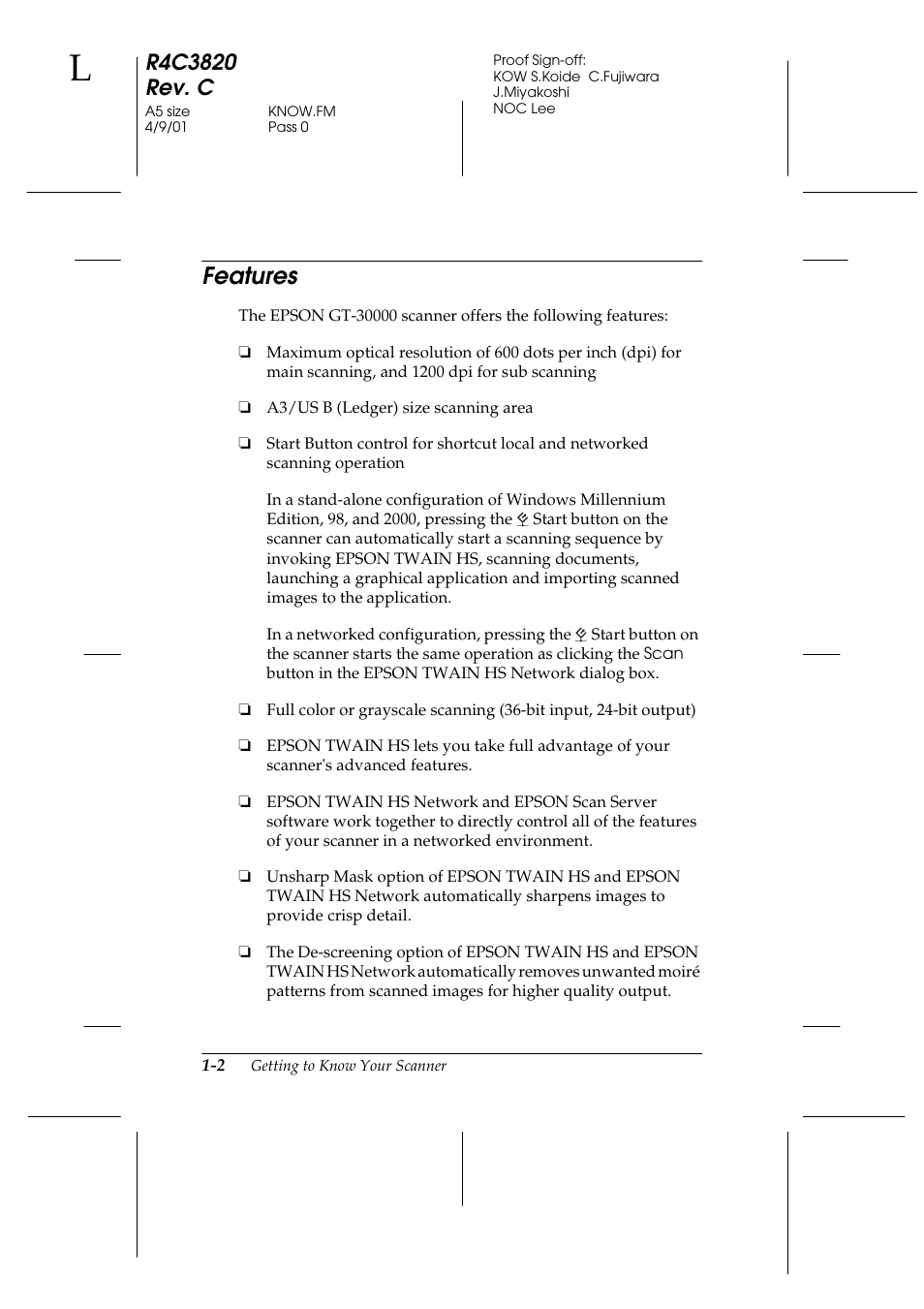 Features, Features -2 | Epson GT-30000 User Manual | Page 14 / 140