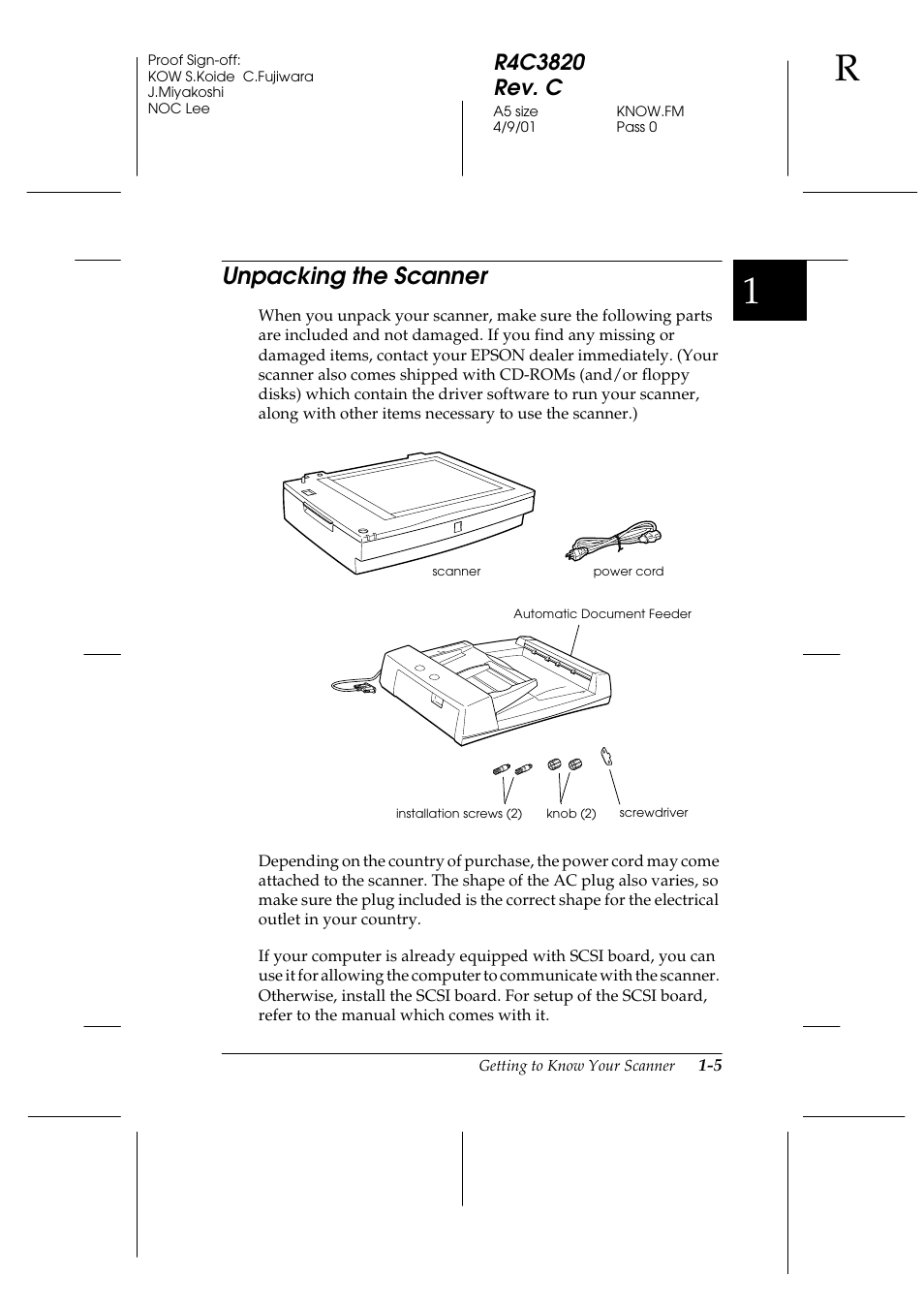 Unpacking the scanner, Unpacking the scanner -5 | Epson GT-30000 User Manual | Page 17 / 140