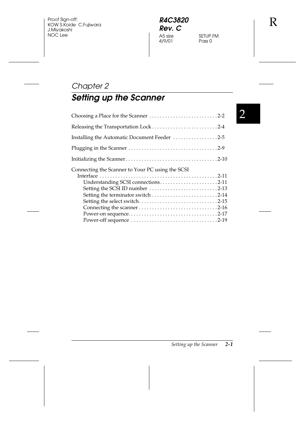 Setting up the scanner, Chapter 2 | Epson GT-30000 User Manual | Page 21 / 140