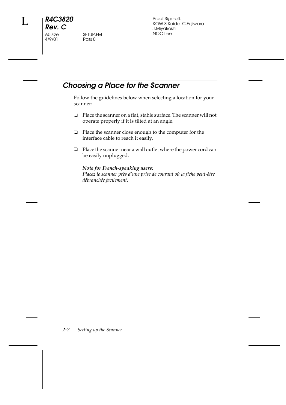 Choosing a place for the scanner, Choosing a place for the scanner -2 | Epson GT-30000 User Manual | Page 22 / 140