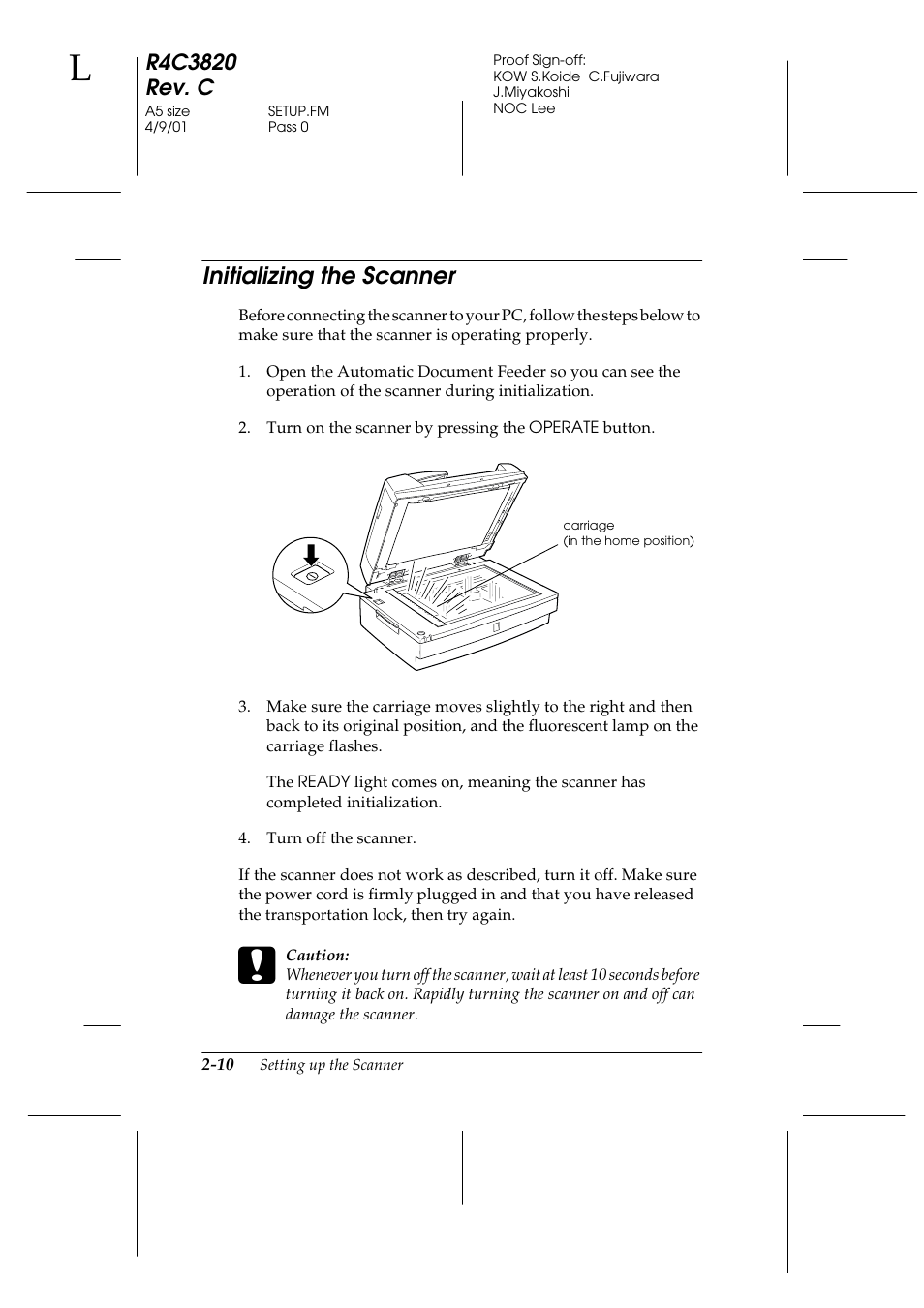 Initializing the scanner, Initializing the scanner -10 | Epson GT-30000 User Manual | Page 30 / 140