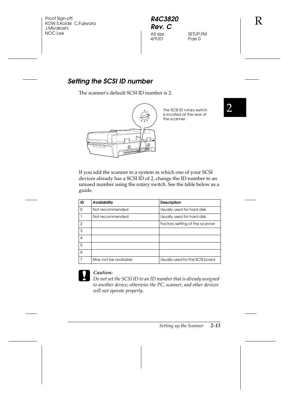 Setting the scsi id number, Setting the scsi id number -13 | Epson GT-30000 User Manual | Page 33 / 140