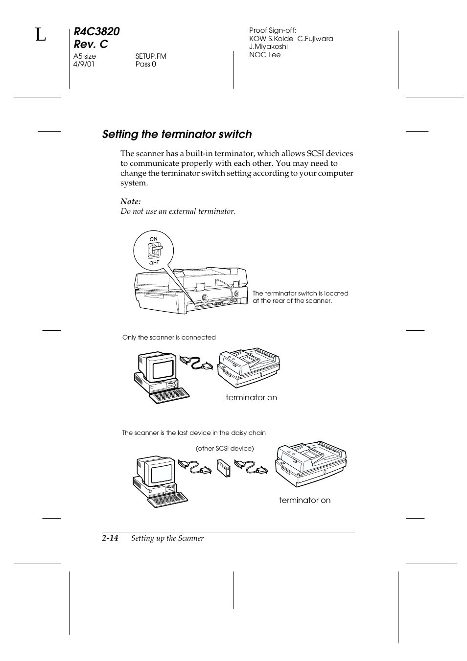 Setting the terminator switch, Setting the terminator switch -14 | Epson GT-30000 User Manual | Page 34 / 140