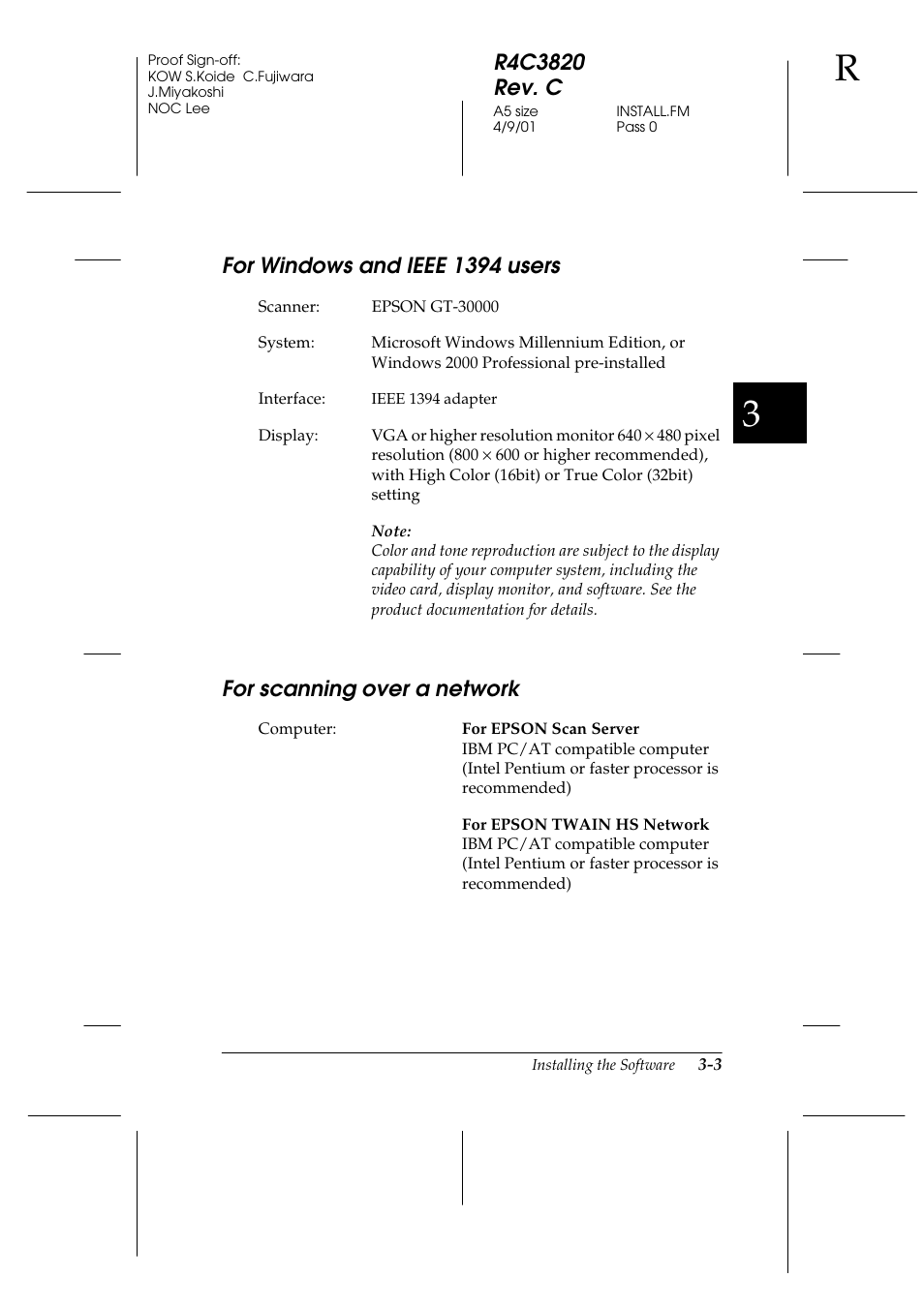 For windows and ieee 1394 users, For scanning over a network | Epson GT-30000 User Manual | Page 43 / 140