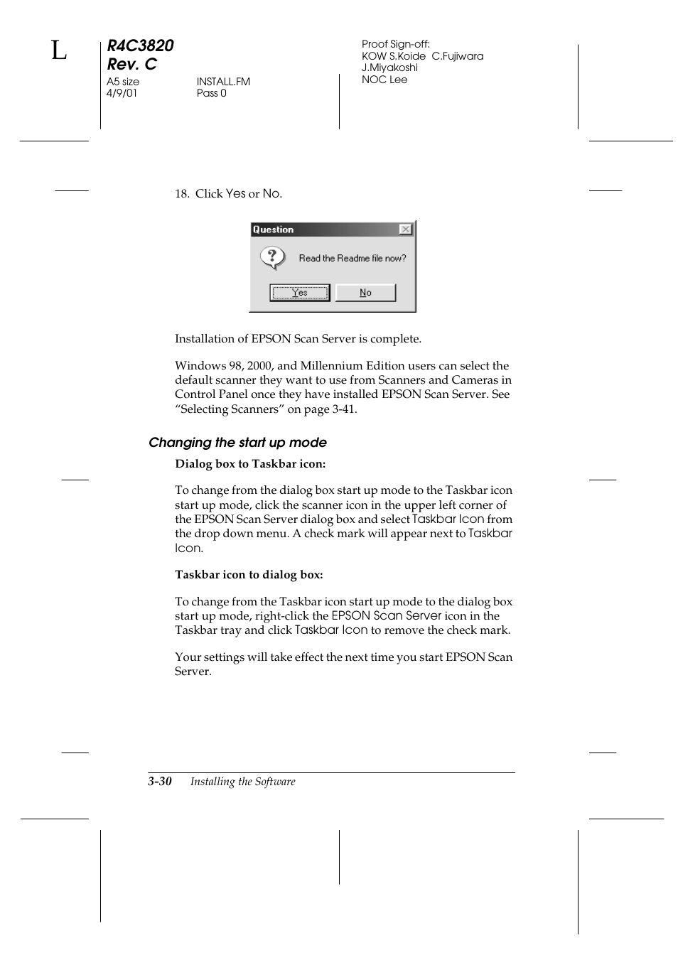 Changing the start up mode | Epson GT-30000 User Manual | Page 70 / 140