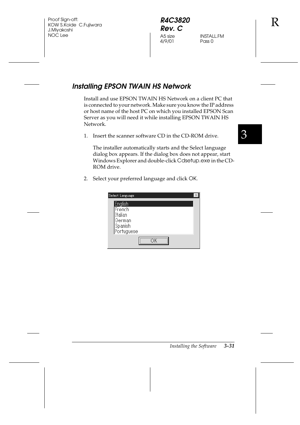 Installing epson twain hs network, Installing epson twain hs network -31 | Epson GT-30000 User Manual | Page 71 / 140