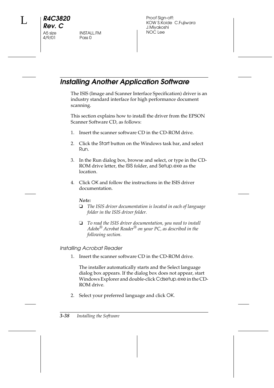 Installing another application software, Installing acrobat reader, Installing another application software -38 | Epson GT-30000 User Manual | Page 78 / 140