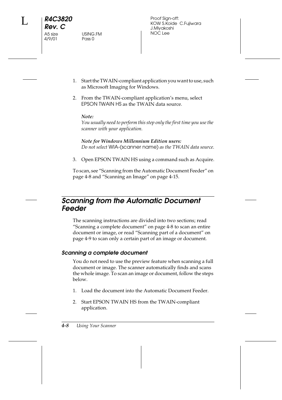 Scanning from the automatic document feeder, Scanning a complete document, Scanning from the automatic document feeder -8 | Epson GT-30000 User Manual | Page 92 / 140