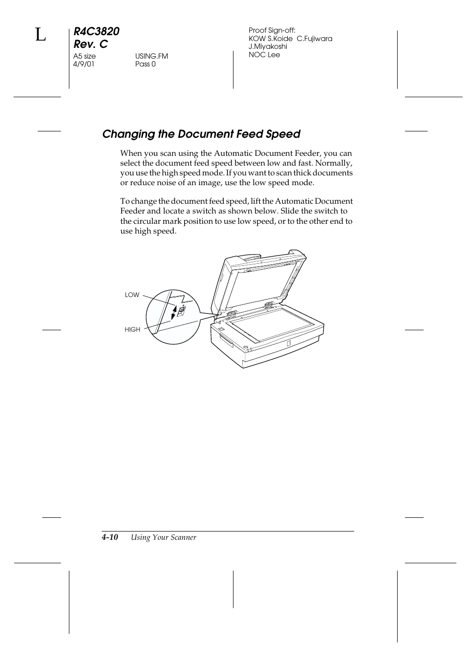 Changing the document feed speed, Changing the document feed speed -10 | Epson GT-30000 User Manual | Page 94 / 140