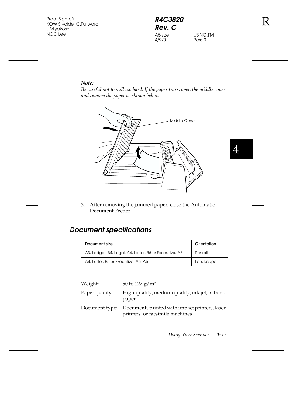Document specifications, Document specifications -13 | Epson GT-30000 User Manual | Page 97 / 140