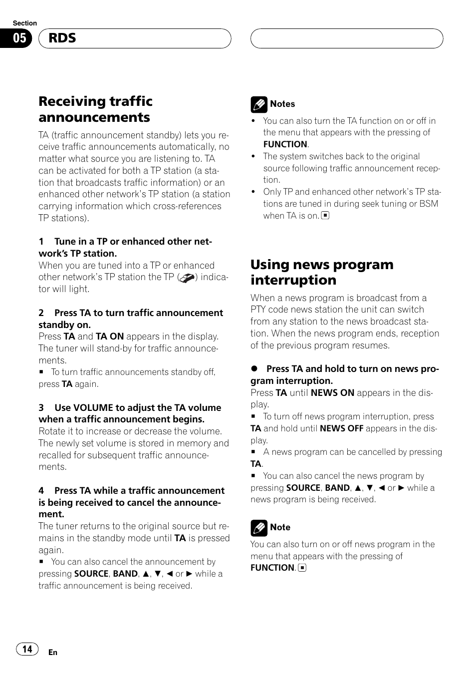 Receivingtraffic announcements, Usingnews program interruption | Pioneer DEH-P5700MP User Manual | Page 14 / 94