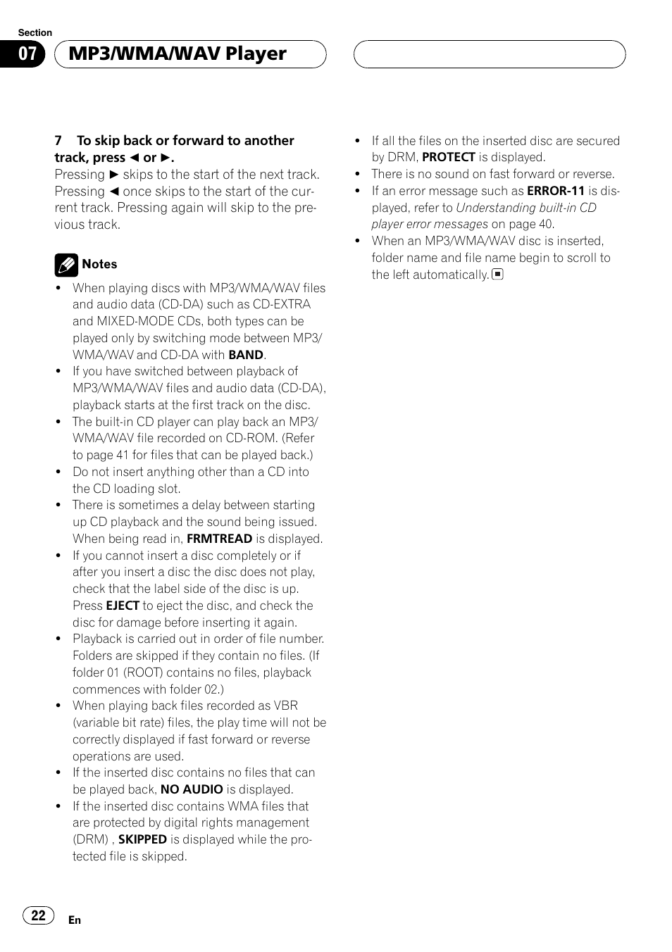 Mp3/wma/wav player | Pioneer DEH-P5700MP User Manual | Page 22 / 94