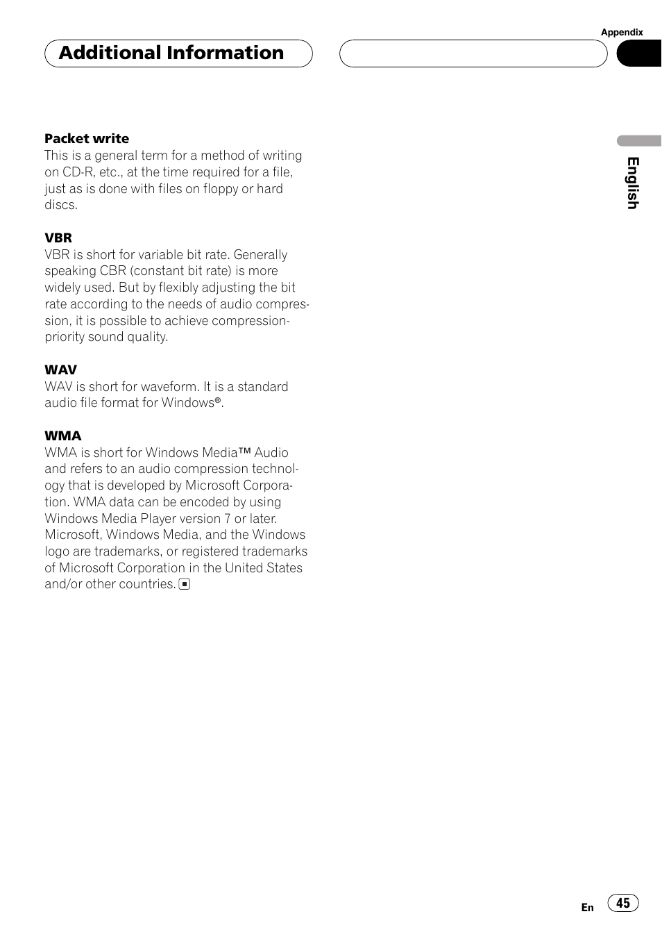 Additional information | Pioneer DEH-P5700MP User Manual | Page 45 / 94