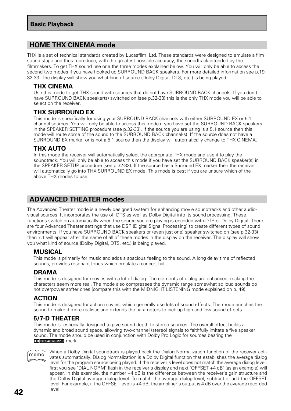 Advanced theater modes, Home thx cinema mode | Pioneer VSX-37TX User Manual | Page 42 / 92