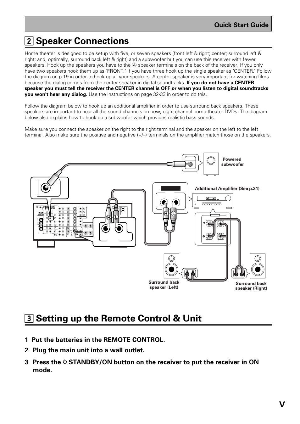 22 speaker connections, 33 setting up the remote control & unit, Quick start guide | Pioneer VSX-37TX User Manual | Page 5 / 92