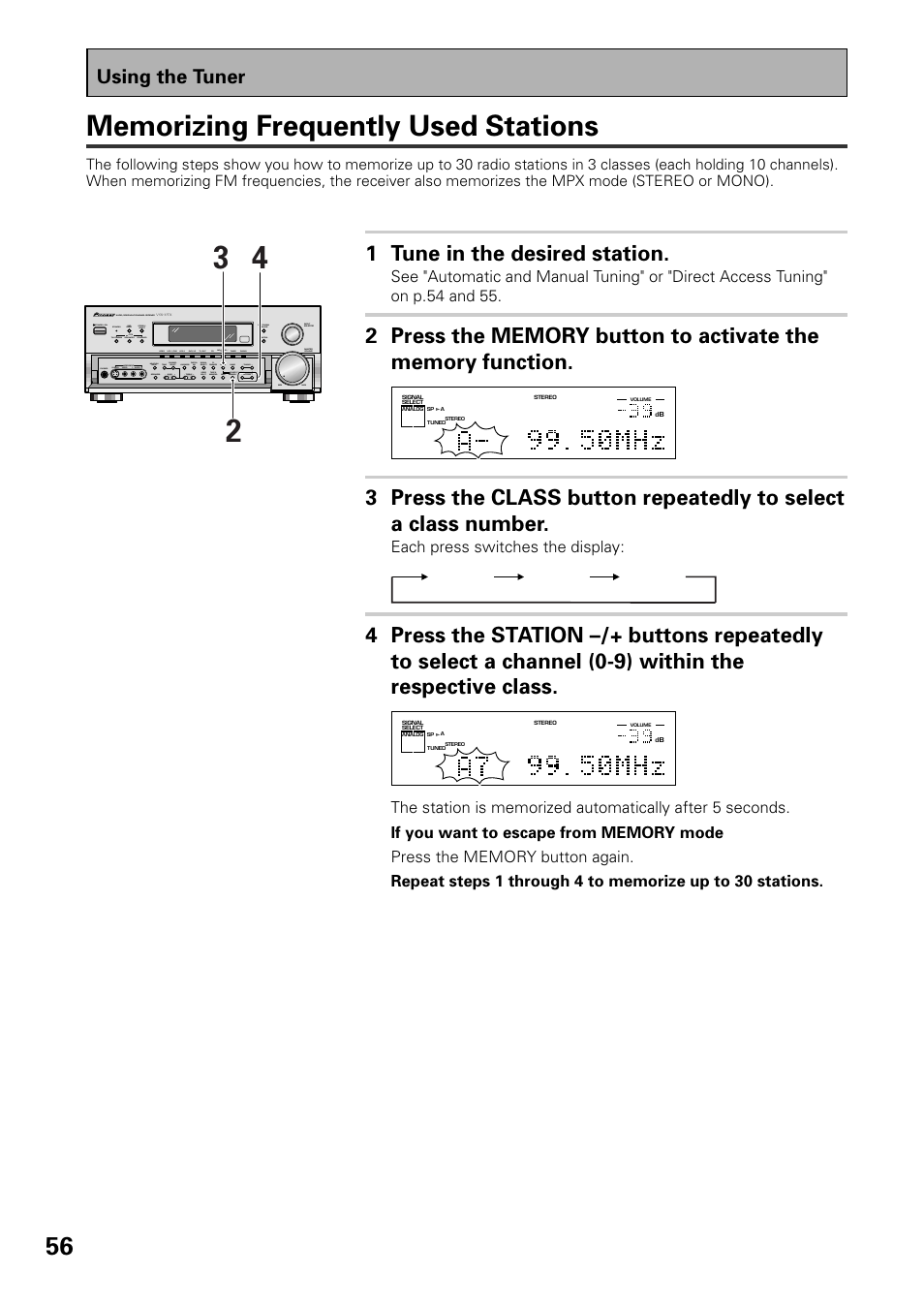 Memorizing frequently used stations, 1 tune in the desired station, Using the tuner | Pioneer VSX-37TX User Manual | Page 56 / 92