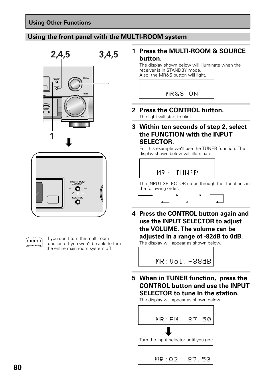 2 press the control button, Using other functions | Pioneer VSX-37TX User Manual | Page 80 / 92
