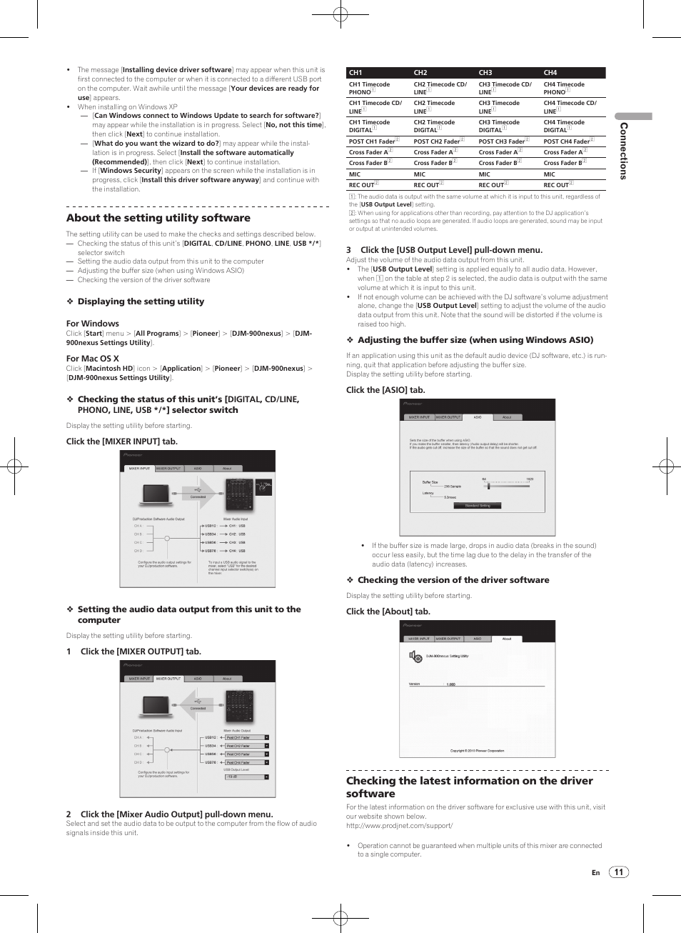 About the setting utility software, Connections | Pioneer DJM-900NXS-W User Manual | Page 11 / 28