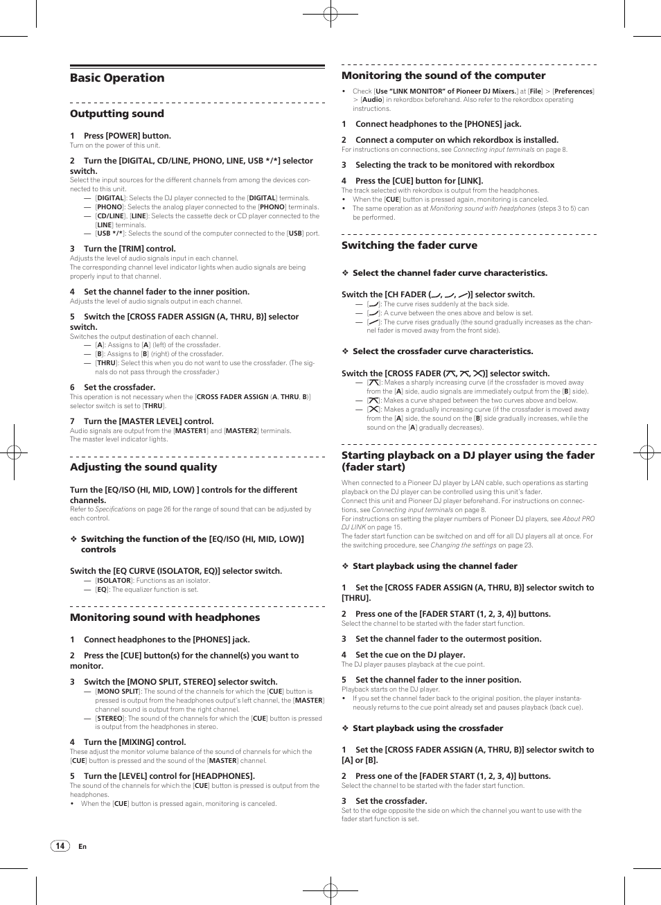 Basic operation | Pioneer DJM-900NXS-W User Manual | Page 14 / 28