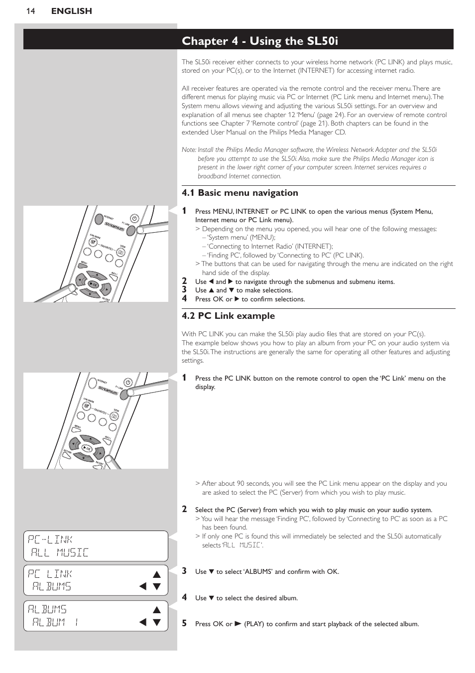 Chapter 4 - using the sl50i | Philips SL50i User Manual | Page 14 / 45