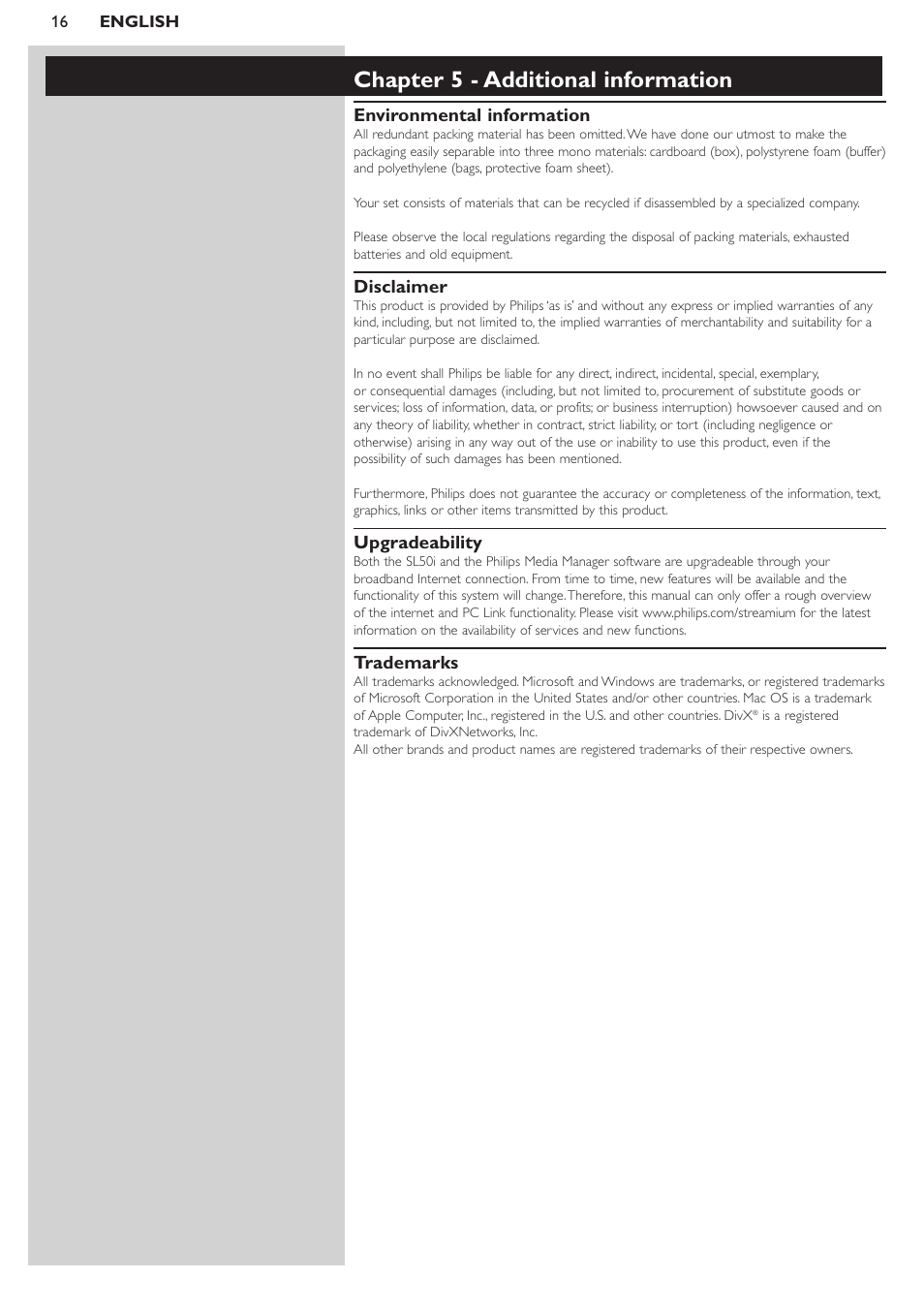 Chapter 5 - additional information | Philips SL50i User Manual | Page 16 / 45