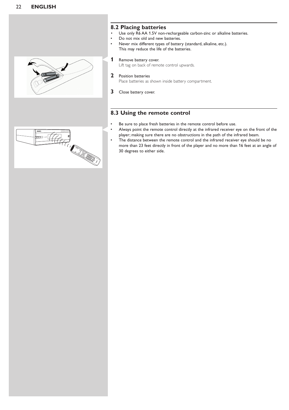 2 placing batteries, 3 using the remote control | Philips SL50i User Manual | Page 22 / 45
