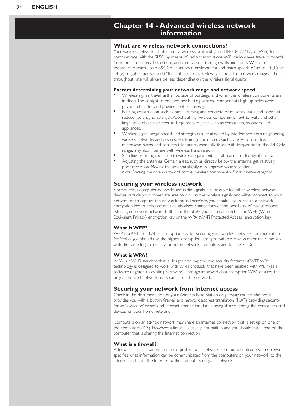 Chapter 14 - advanced wireless network information | Philips SL50i User Manual | Page 34 / 45